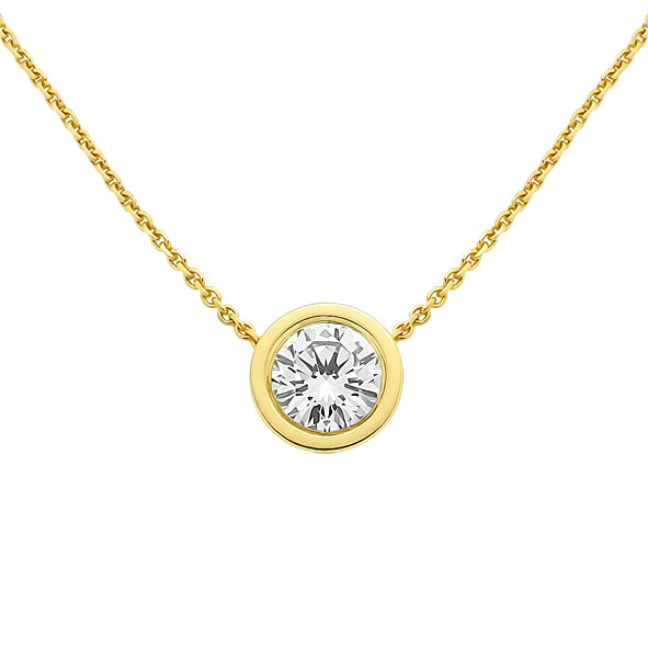 Gold Solitaire Pendant with Bezel-Set Cubic Zirconia