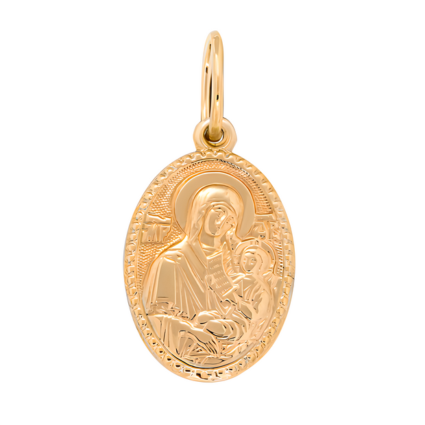 Богоматерь с Младенцем – Кулон-икона из красного золота 585 пробы