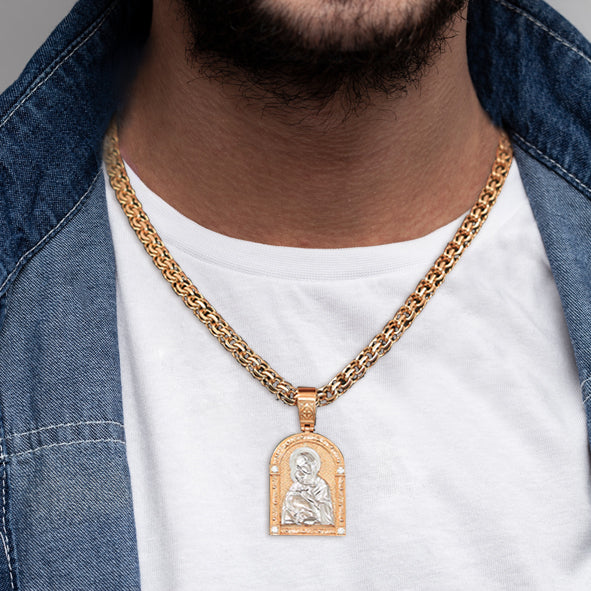 Goldene Ikone – Anhänger mit Jesus Christus und der Wladimirer Gottesmutter.