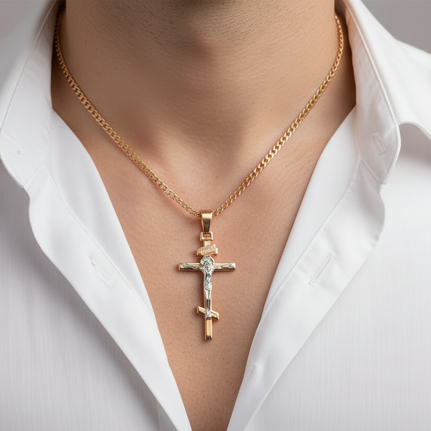 Православный крест из красного золота 585 пробы.