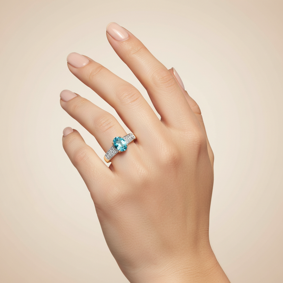 Золотое кольцо с кубическим цирконием Swarovski ELEMENTS
