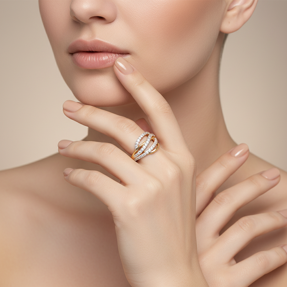 Eleganter Rotgoldring 585 mit Zirkonia