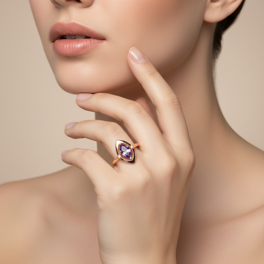 Marquise Ring Gold Ring with Cubic Zirconia