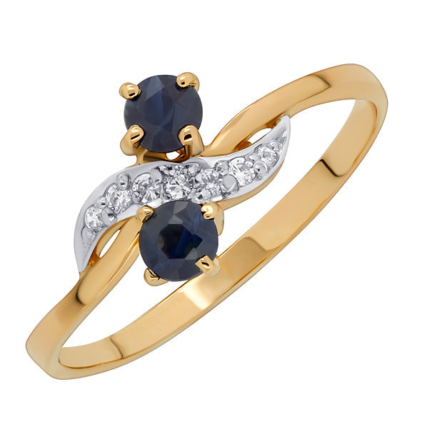 Goldring Damenring mit Saphir und Zirkonia