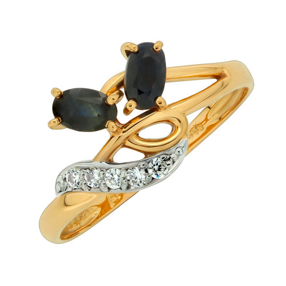 Goldring Damenring mit Saphir und Zirkonia