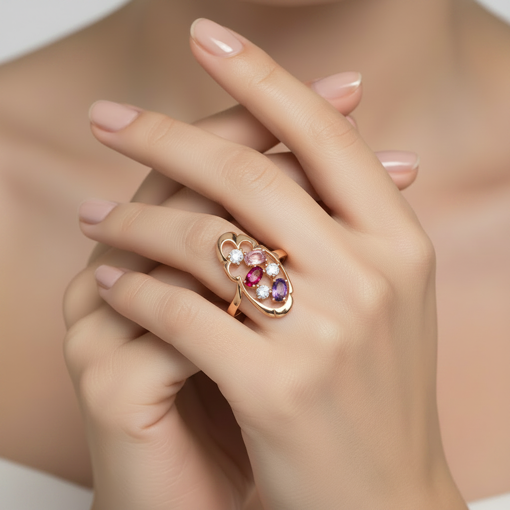 Colorful Ring in 14k Rose Gold with Cubic Zirconia
