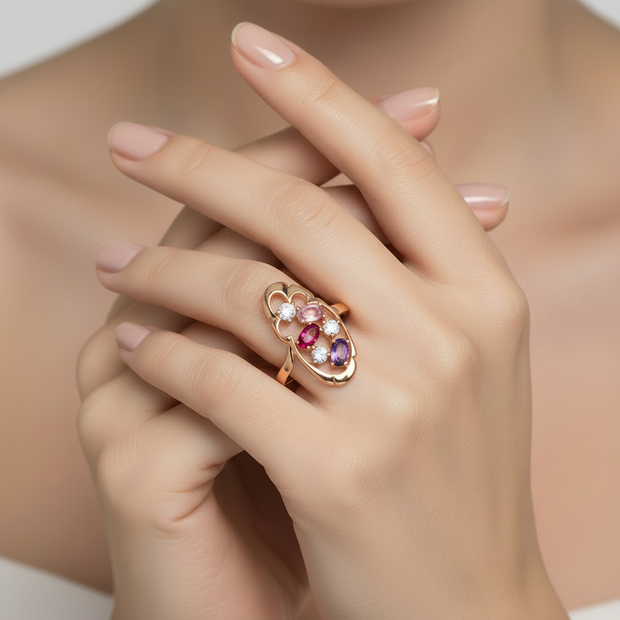 Bunter Ring in Rotgold 585 mit Zirkonia