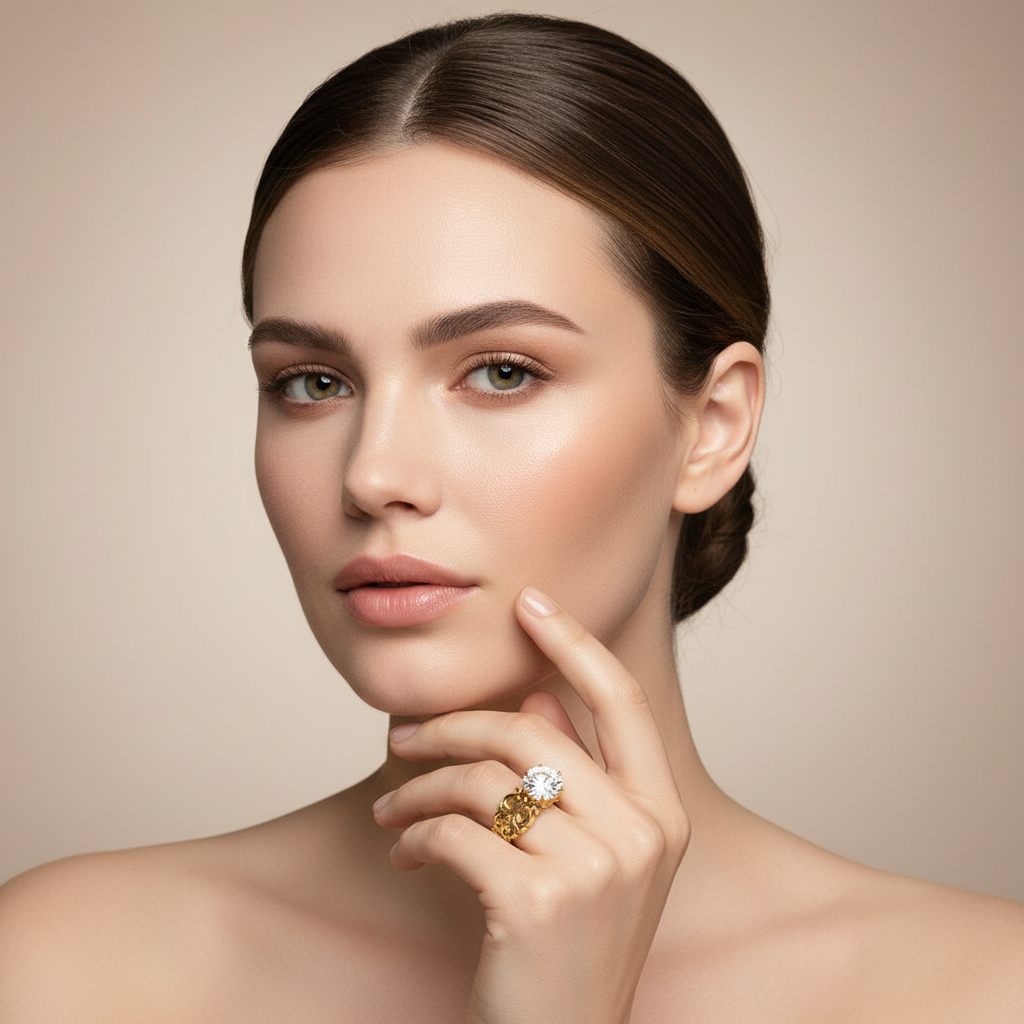 Ladies' gold ring with zirconia 