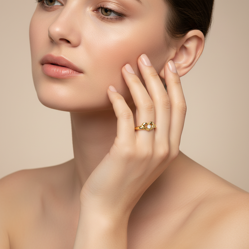 Herzring aus Gelbgold 333 mit Zirkonia