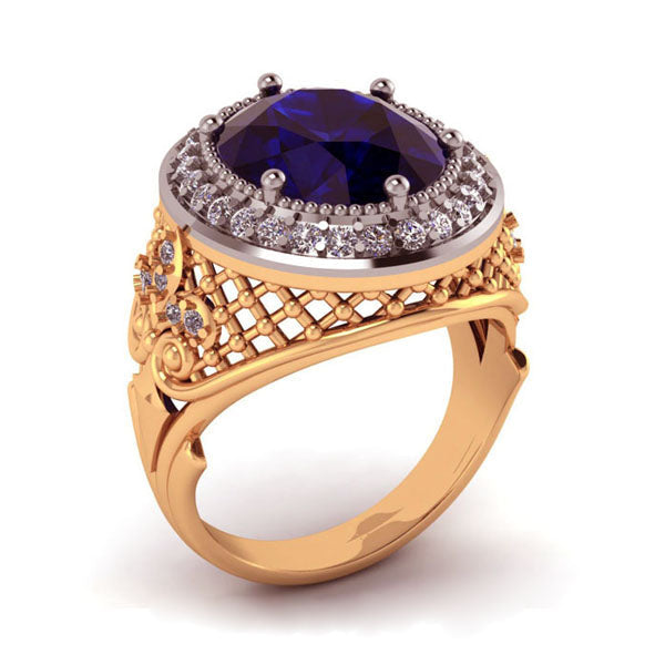 Goldring mit synth. Saphir