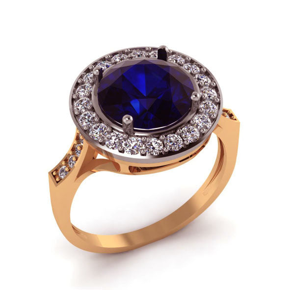 Goldring mit synth. Saphir