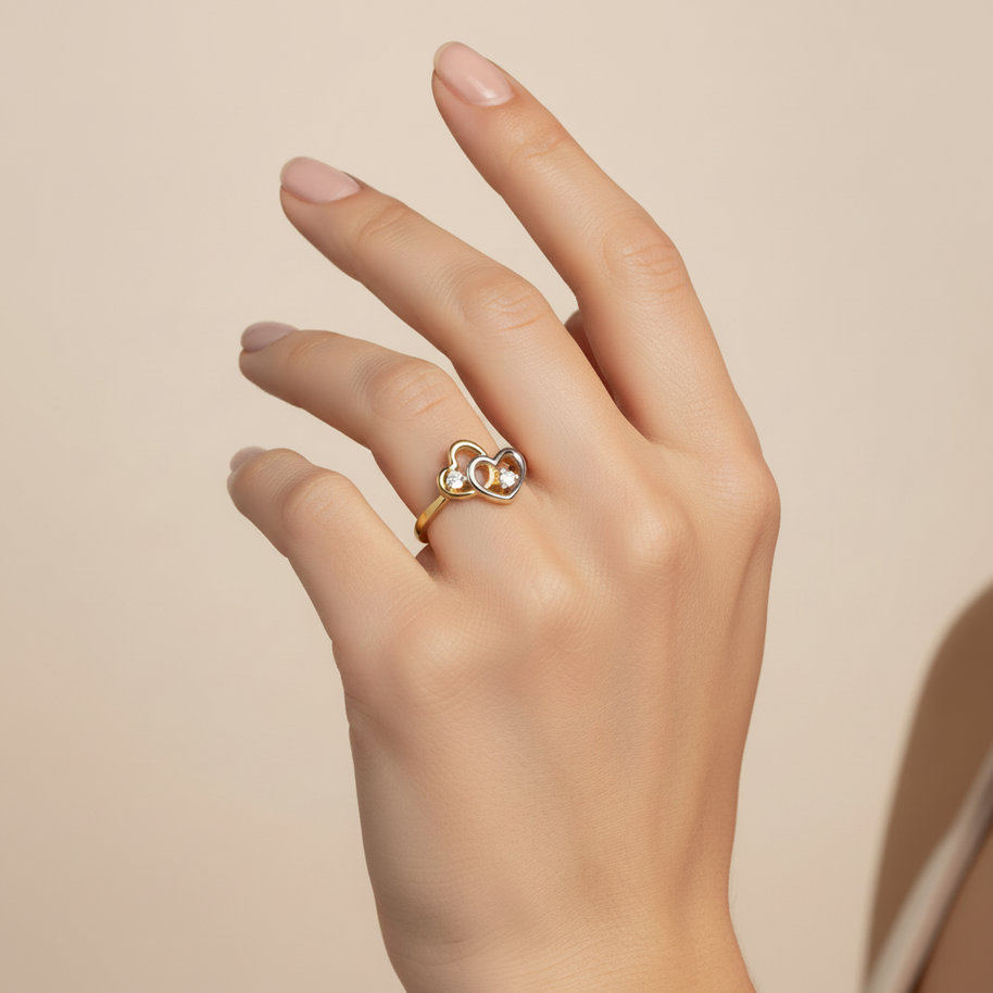 Heart ring with diamonds, 585 rose gold