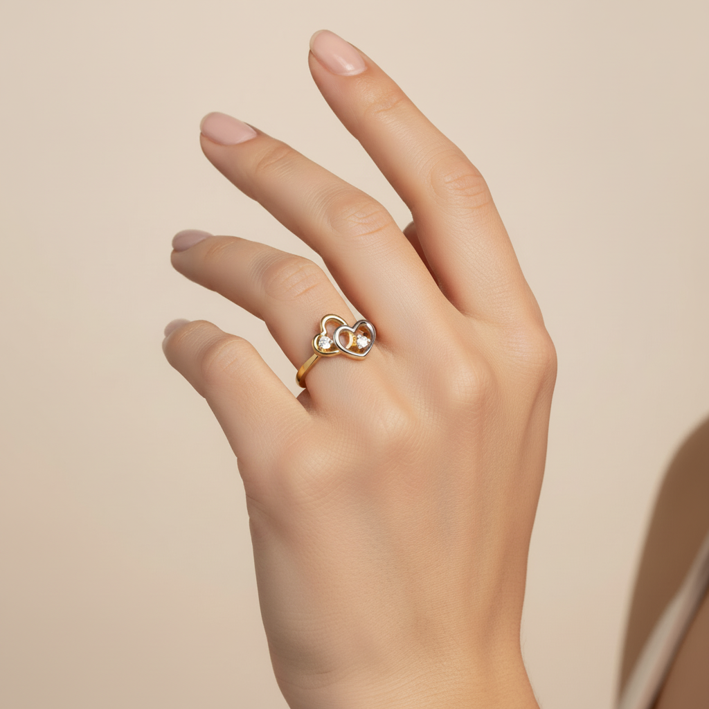 Heart ring with diamonds, 585 rose gold