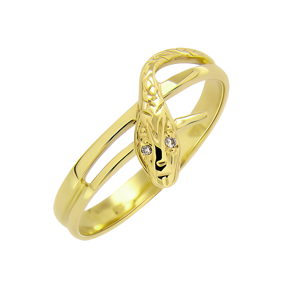 333 Yellow Gold Snake Ring with Brilliant-Cut Diamond