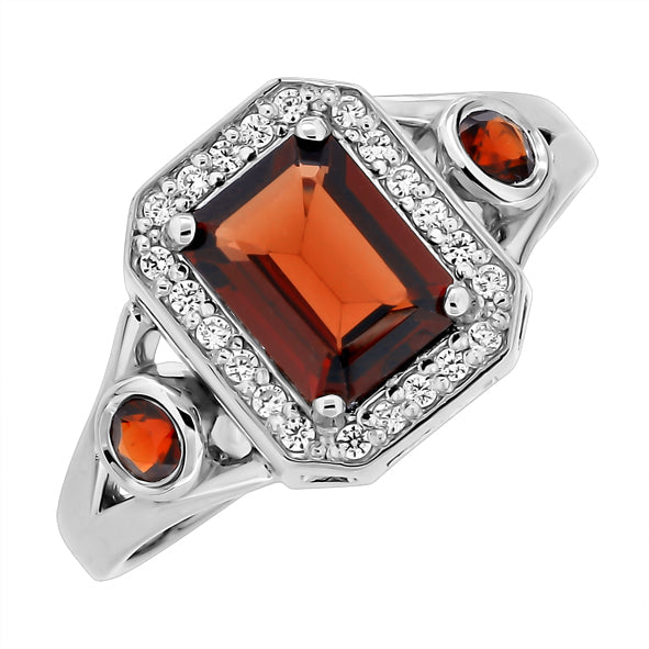 Damenring mit Granat und Zirkonia aus Silber
