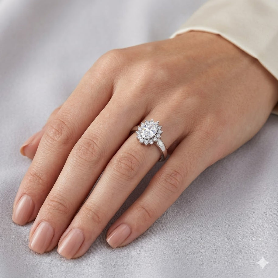 Classic women’s silver ring with stones
