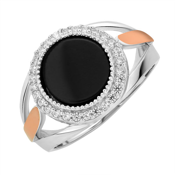Damenring mit Onyx und Zirkonia aus Silber