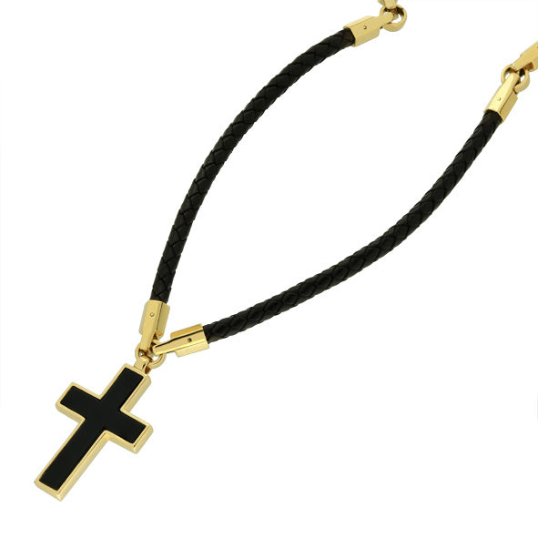 Men’s rubber necklace with a gold cross and handmade gold elements.