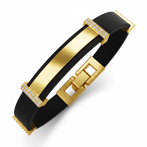 Kautschuk-Armband mit Goldelementen und Zirkonia
