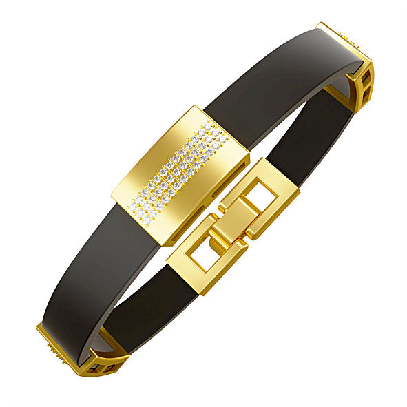 Kautschuk-Armband mit Goldelementen und Zirkonia