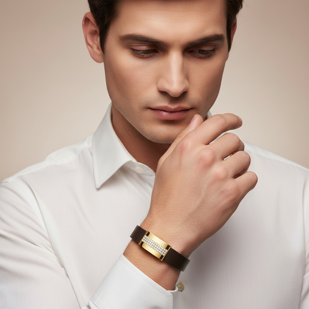 Kautschuk-Armband mit Goldelementen und Zirkonia