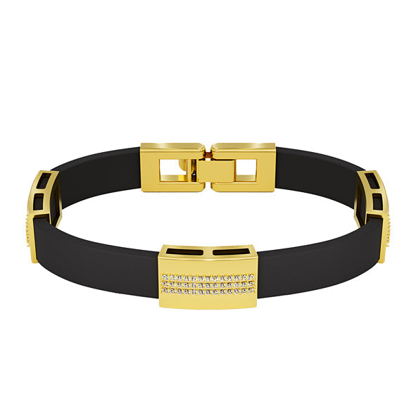 Kautschuk-Armband mit Goldelementen und Zirkonia