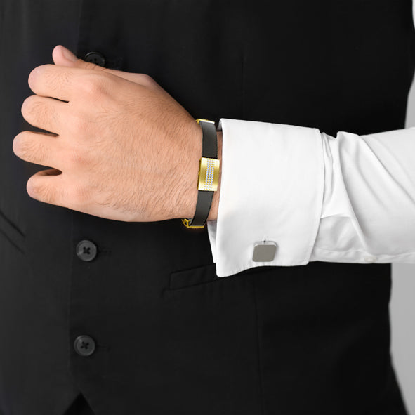 Kautschuk-Armband mit Goldelementen und Zirkonia