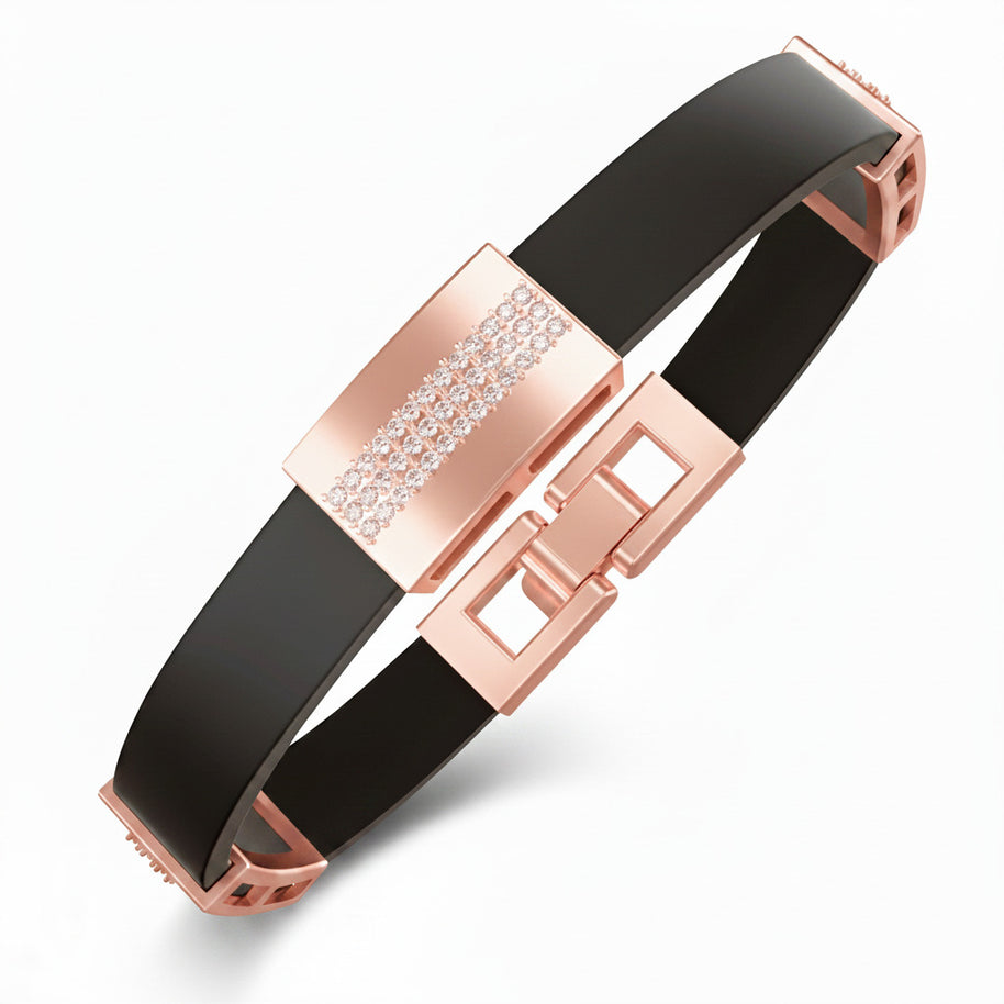 Kautschuk-Armband mit Goldelementen und Zirkonia