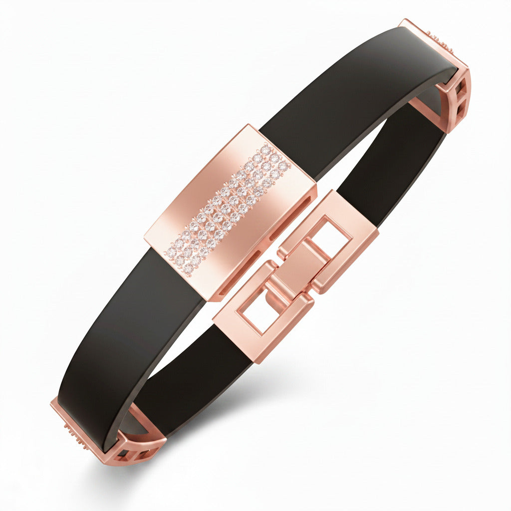 Kautschuk-Armband mit Goldelementen und Zirkonia