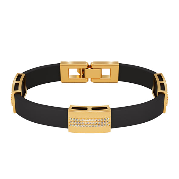 Kautschuk-Armband mit Goldelementen und Zirkonia