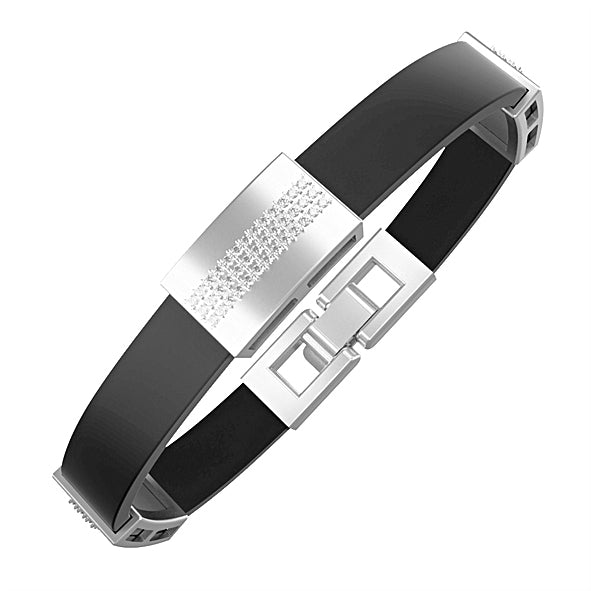 Kautschuk-Armband mit Goldelementen und Zirkonia