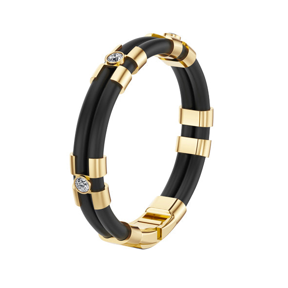 Kautschuk-Armband mit Goldelementen und Zirkonia