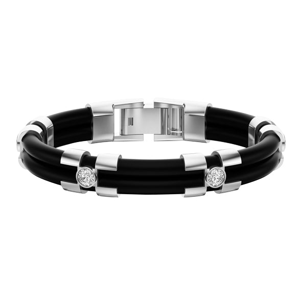 Kautschuk-Armband mit Goldelementen und Zirkonia