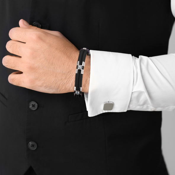 Kautschuk-Armband mit Goldelementen und Zirkonia
