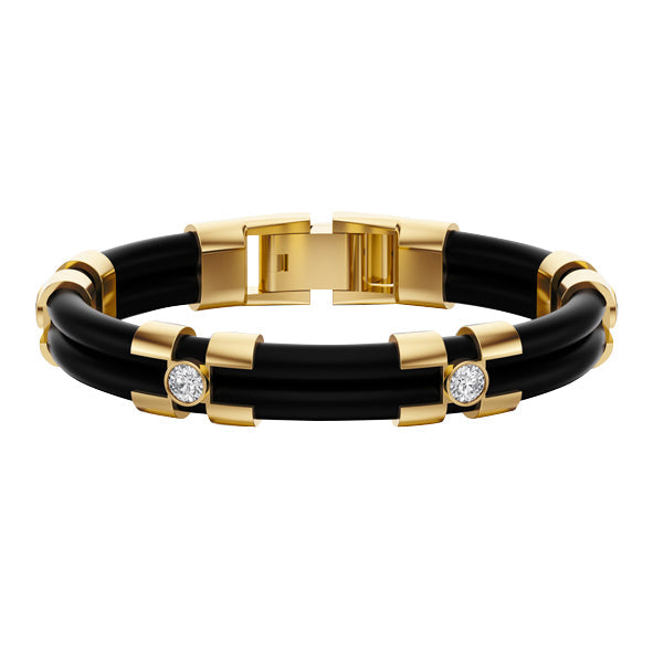 Kautschuk-Armband mit Goldelementen und Zirkonia