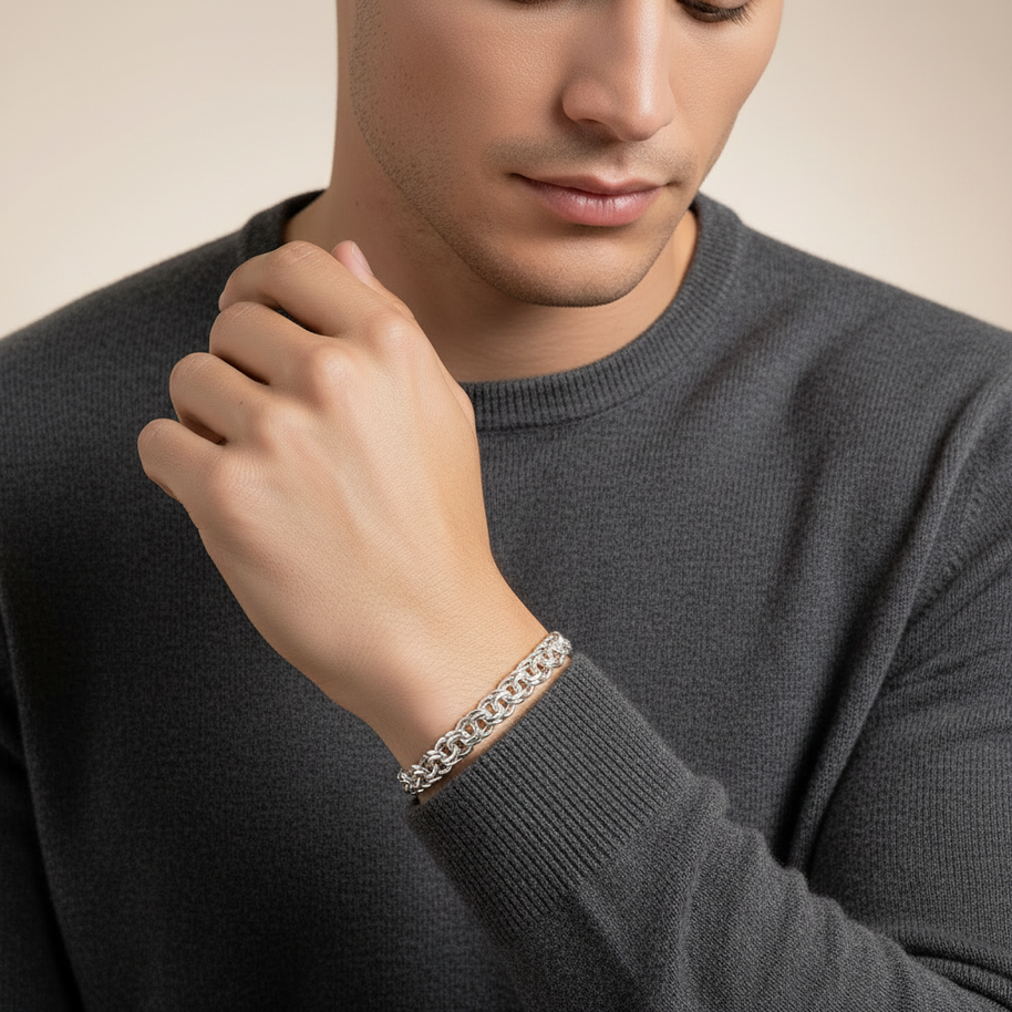 Handgefertigtes Bismarck Armband 925er Silber Massivkette Handarbeit