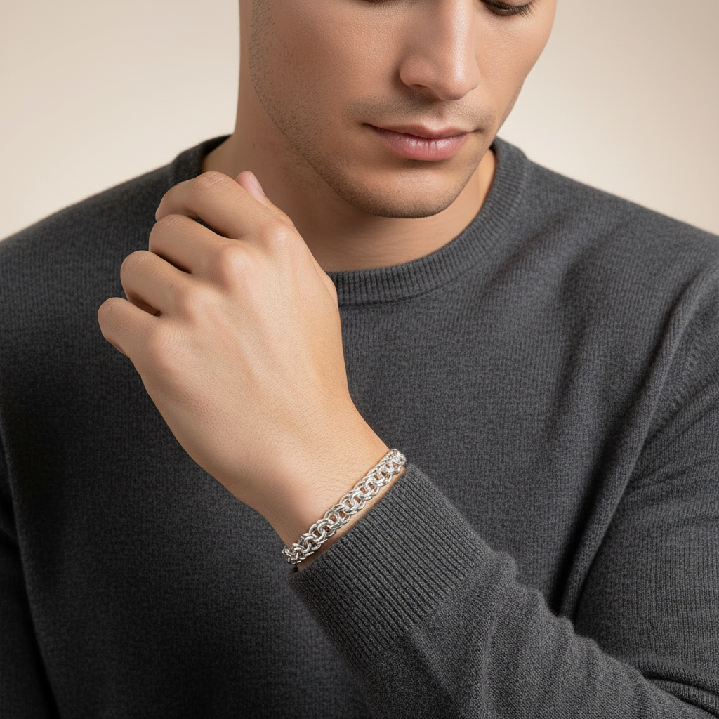 Handgefertigtes Bismarck Armband 925er Silber Massivkette Handarbeit