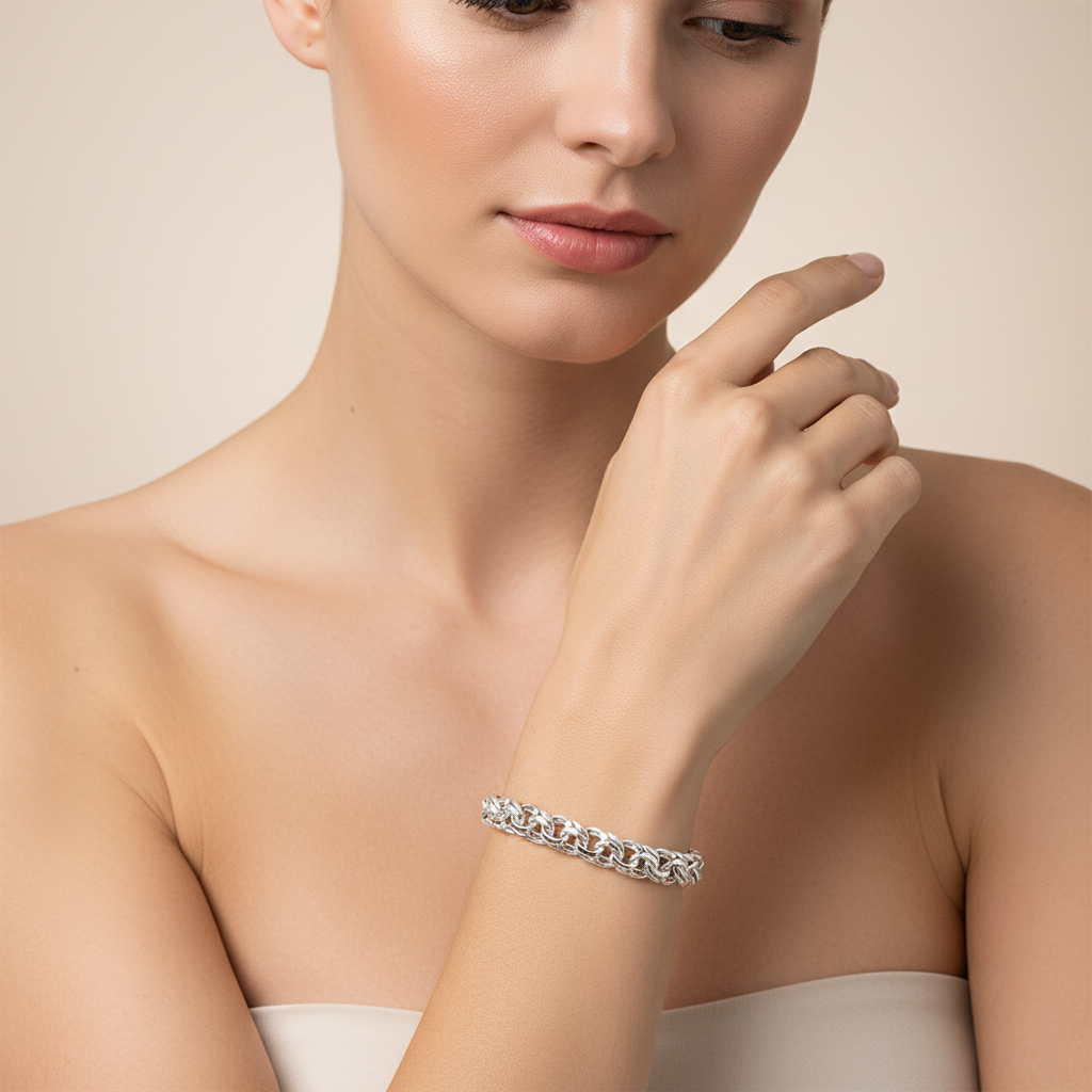 Handgefertigtes Bismarck Armband 925er Silber Massivkette Handarbeit