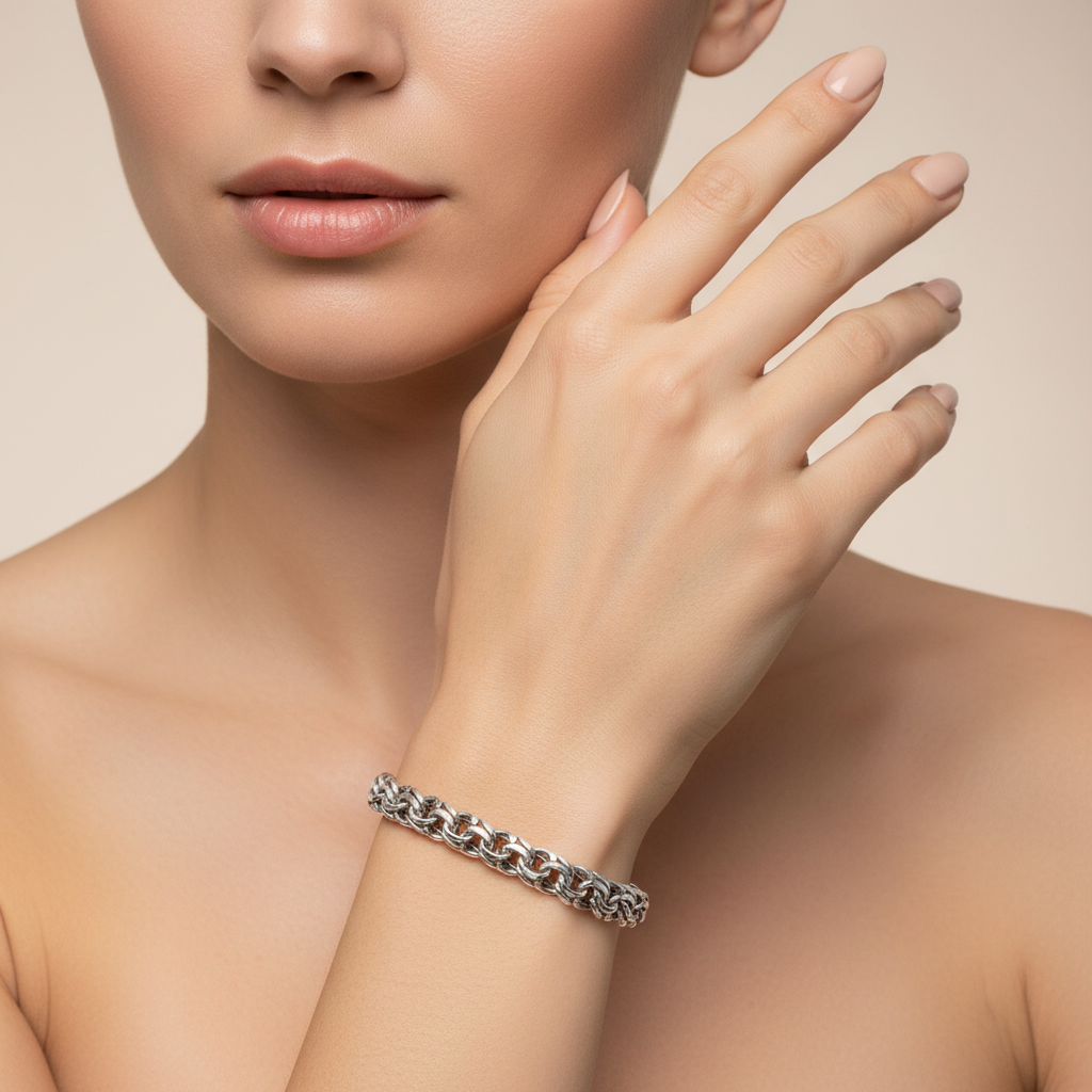 Handgefertigte Armband 925er Silber Massivkette Handarbeit
