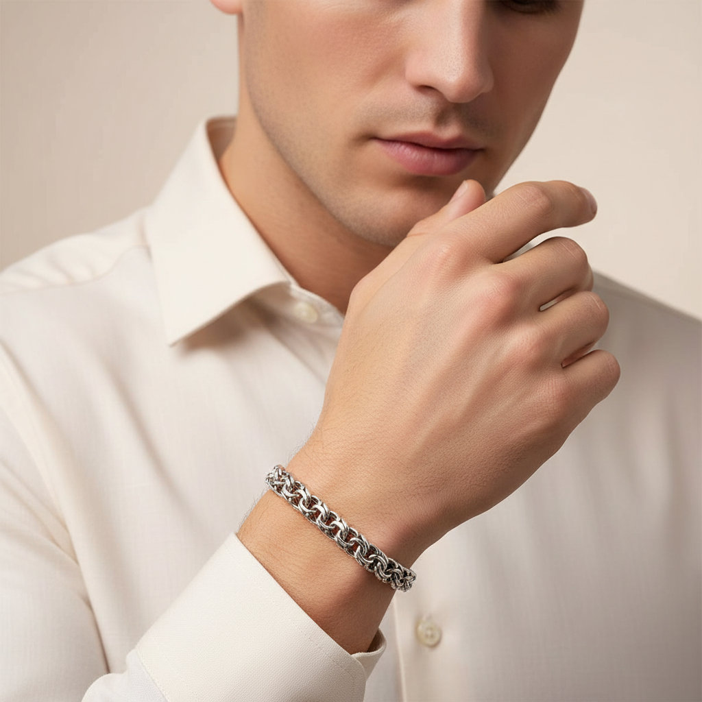 Handgefertigte Armband 925er Silber Massivkette Handarbeit