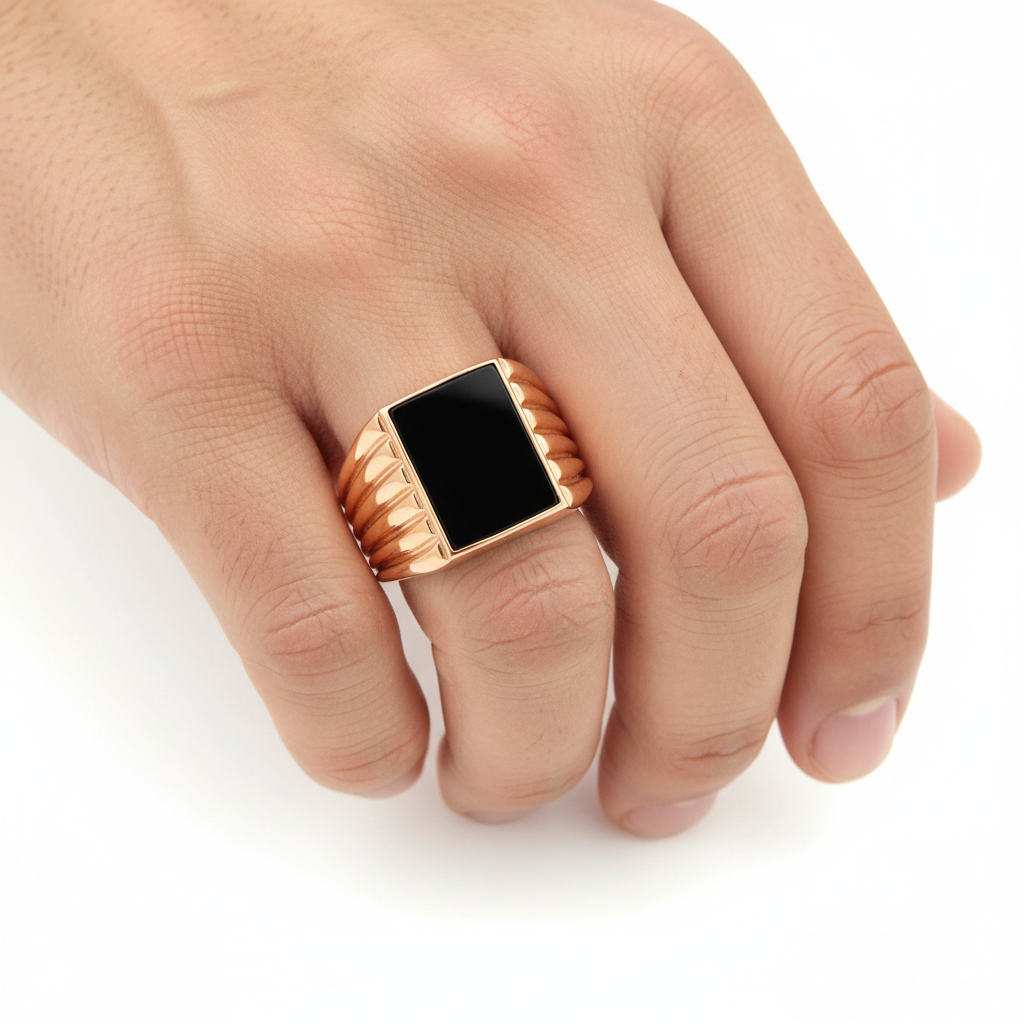 Men's gold ring with onyx