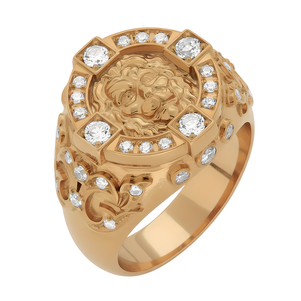 Herren Goldring / Siegelring – individuelle Anfertigung, Löwenkopf