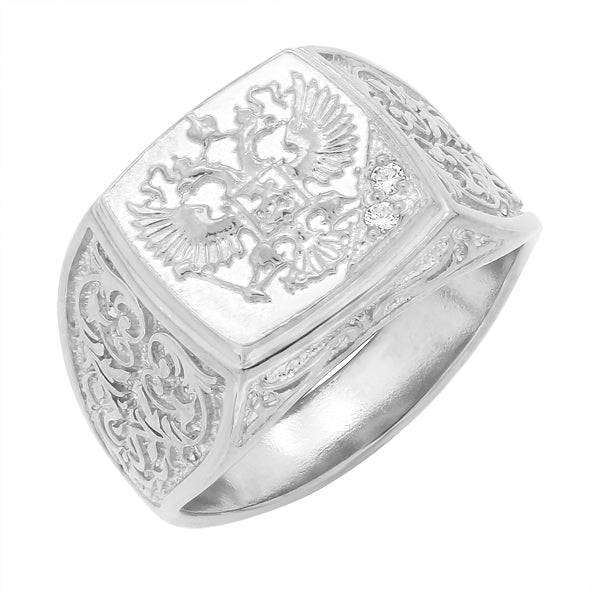 Herrenring mit Zirkonia aus 925er Silber -russischer Adler-