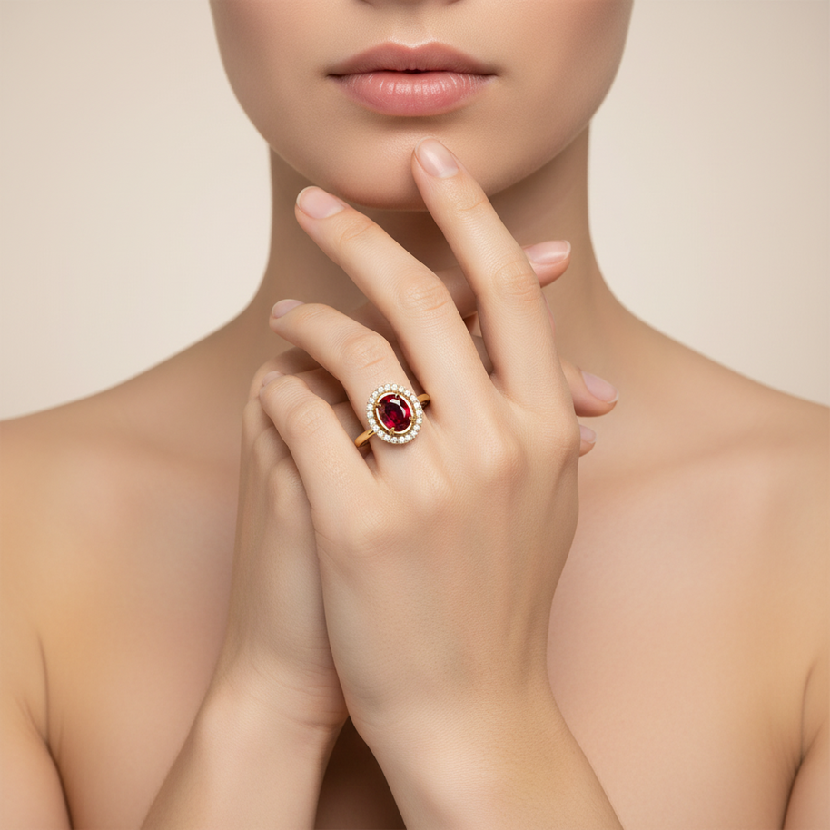 Ladies' gold ring with synthetic ruby