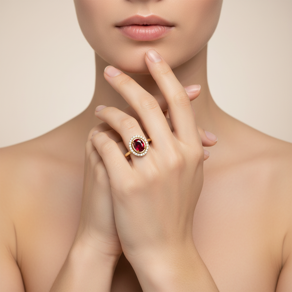 Ladies' gold ring with synthetic ruby