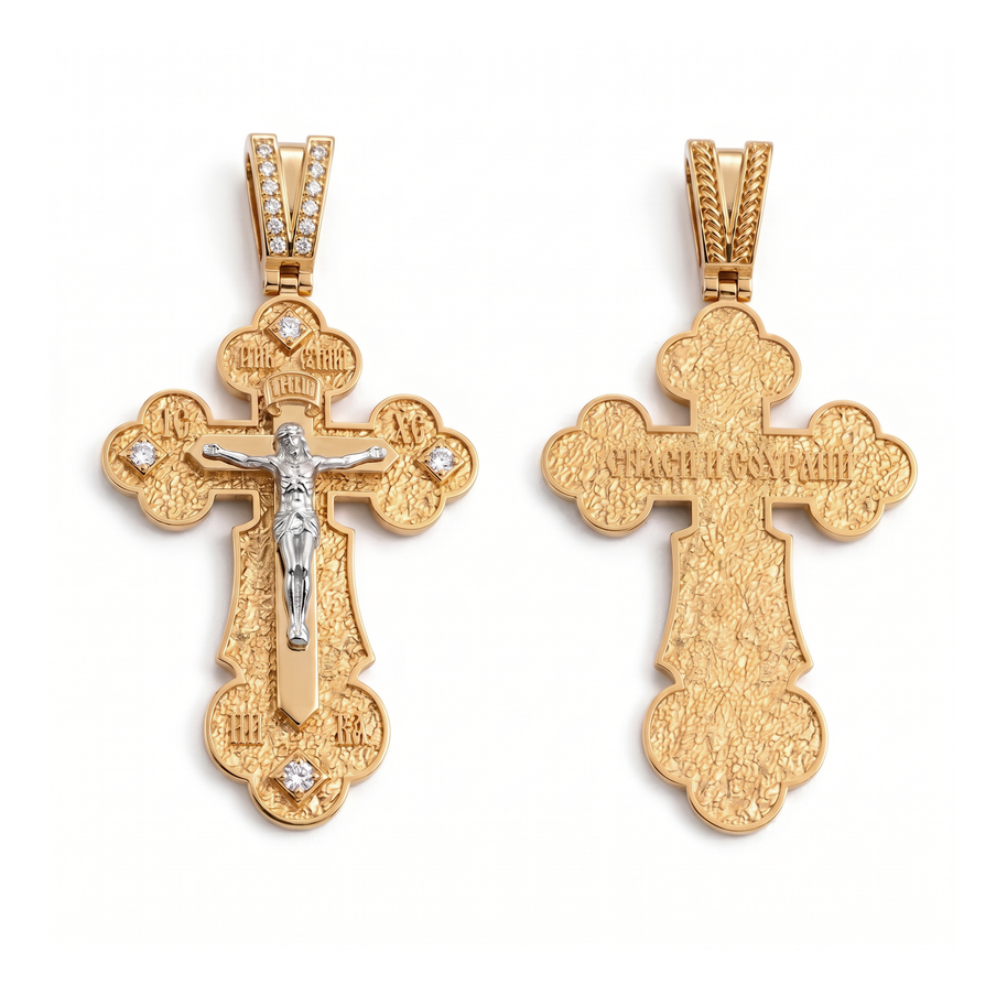Orthodox cross with the Crucifixion of Christ