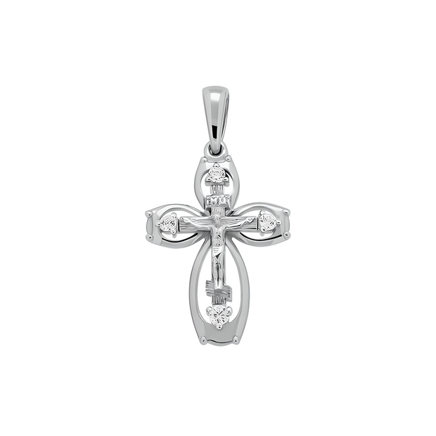 Подвеска в виде креста, серебро 925 пробы с кубическим цирконием. 