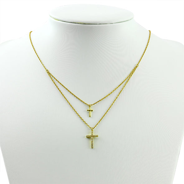 Halskette aus Silber 925, Ankerkette // Doppelkette mit Kreuz // Layer-Kette // vergoldet