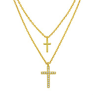 Halskette aus Silber 925, Ankerkette // Doppelkette mit Kreuz // Layer-Kette // vergoldet