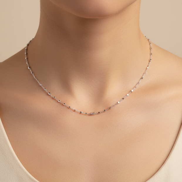 Plate Chain with 925 Sterling Silver Squares - Rhodium-Plated